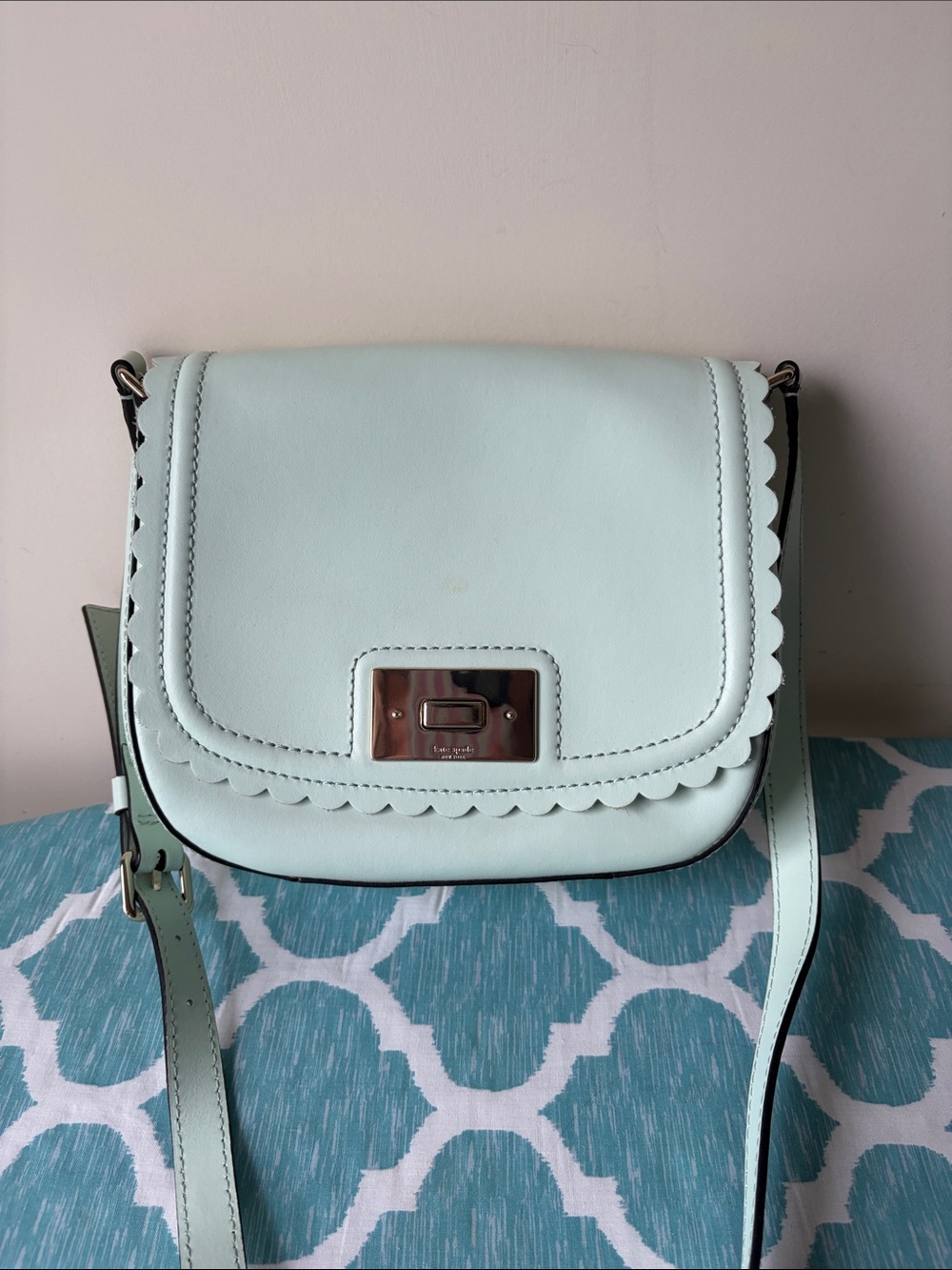 kate spade Mint Scalloped Leather Crossbody with Silver Hardware